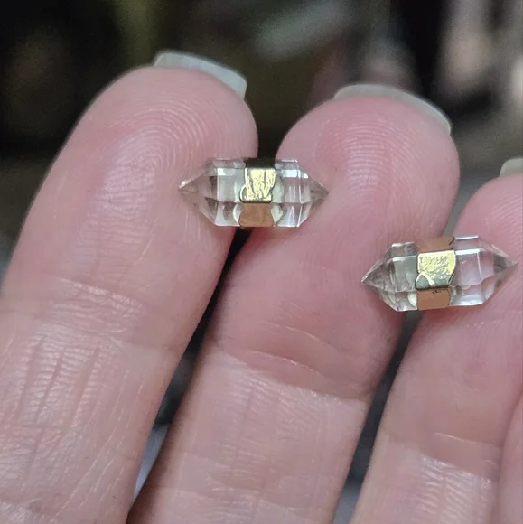 Quarts natural crystal gemstone gold & sterling earrings - Picture 5 of 7